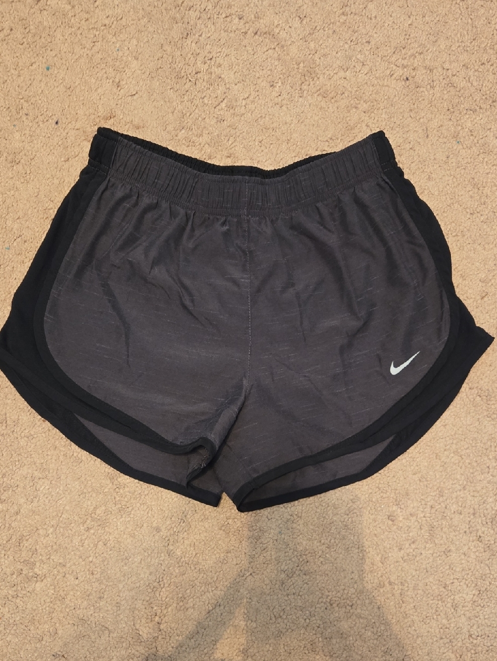 Nike Women's Dark Gray and Black Athletic Shorts with Swoosh Small